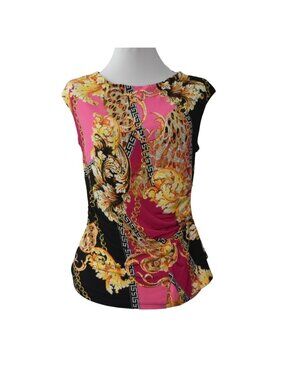 Frank Lyman Top Womens 6 Sleevess Ruching New Multi-Color Mob Wife Baroque